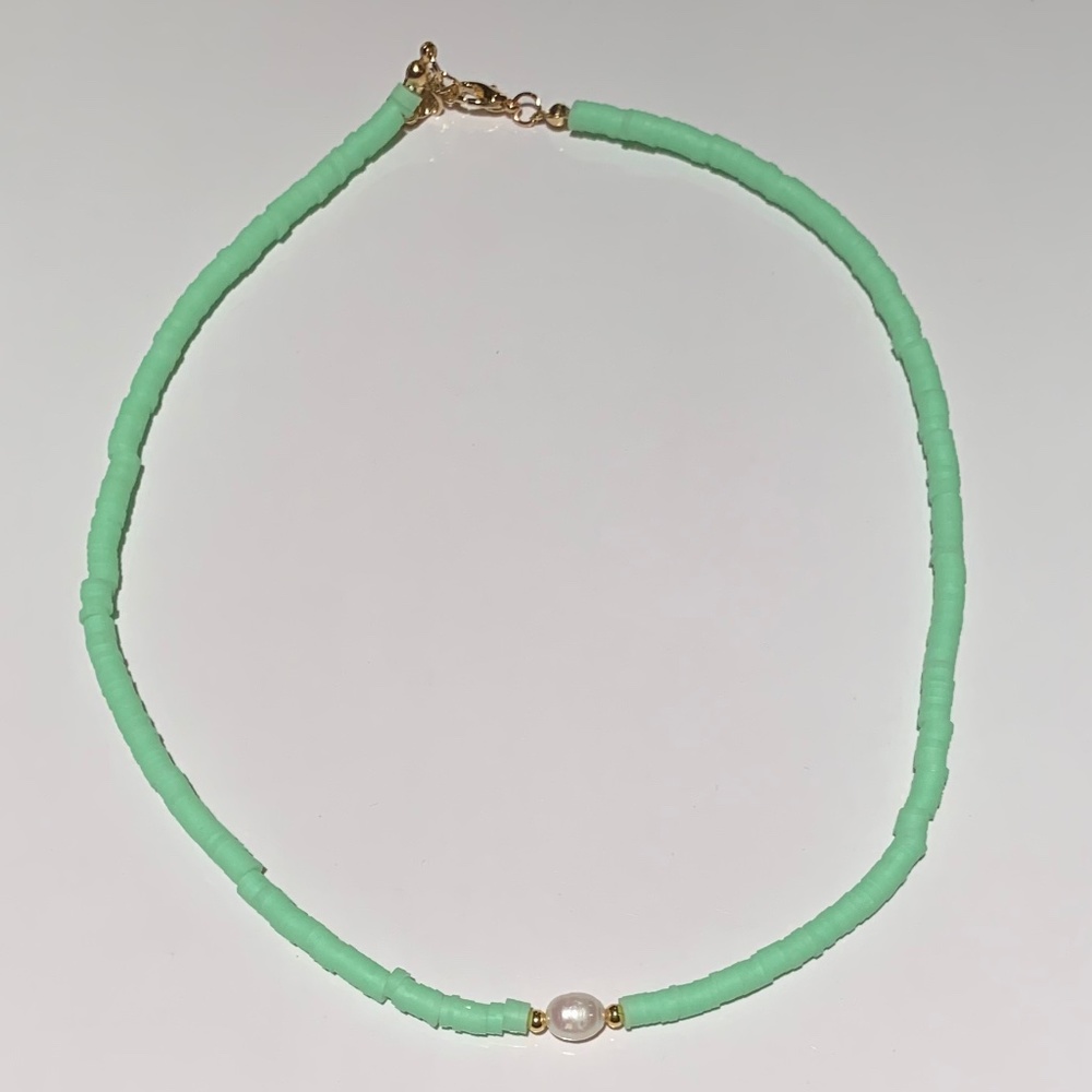 Lime Green Freshwater Pearl Choker Handmade Necklace Summer Fun